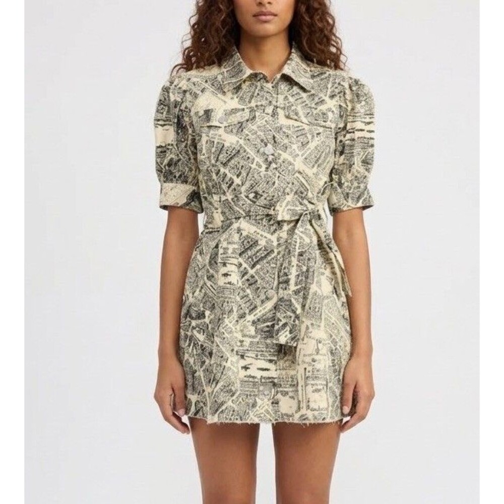 En Saison NWT Women’s Extra Small Adira Map Print Puff Sleeve Mini Dress $128